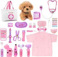 Meland Toy Doctor Kit for Girls - Pretend Play Doctor Set with Dog Toy Carrying Bag Stethoscope Toy 