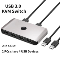 USB KVM Switch USB 3.0 2.0 Switcher KVM Switch for Windows10 PC Keyboard Mouse Printer 2 PCs Sharing 4 Devices USB Switch