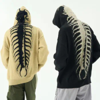 Men's Harajuku Centipede Pattern Hooded Sweater Vibe American Retro High Street Knitwear Streetwear Y2k Unisex Trend Lovers Top