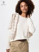 UNIQLO Sweater Wanita Katun Rajut Cotton 3D Knit Kerah Bulat Crew Neck WHITE XL