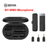 BOYA BY-WM3 Wireless Microphone System Mini Lapel Mic Condenser Interview Clip-on Mic for DSLR Camera Type C IOS Phone Recording