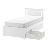 SONGESAND 床框附2收納盒, 白色/luröy, 90x200 公分