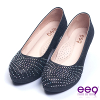 【ee9】名媛專屬簡約鑲嵌閃耀晶鑽素面跟鞋 黑色(跟鞋)
