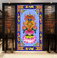 8D吉祥八寶圖墻紙唐卡佛教藏式文化背景壁紙墻布佛堂佛像玄關壁畫