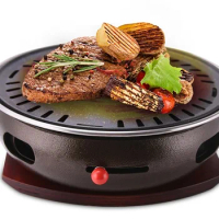 Cast iron charcoal barbecue grills family commercial bbq grill buffet round table BBQ cooking tea heating stove frying pan aubur