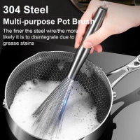Floor Scrubber Stainless Steel Pan Brush Kitchen Handle 22.5X7X7CM Wok Accessories Silver Washing Brushes Metal Cleaning