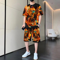 Oriental cultural design, loose and breathable, versatile casual sports suit for men, short-sleeved 