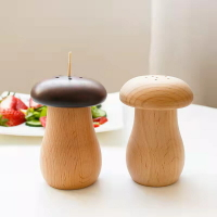 日式木質黑胡桃木家用可愛蘑菇牙籤筒 牙籤收納罐 餐廳牙籤罐牙籤桶收納牙籤盒