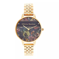 Olivia Burton Jam Tangan Wanita Olivia Burton Floral OB16VS01 Varsity Multicolor Dial Gold Stainless
