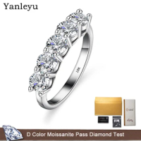 Yanleyu Super Luxury 18K White Gold Ring Inlay Sparkling 5pcs 0.3ct VVS1 D Color Moissanite Diamonds Wedding Rings for Women