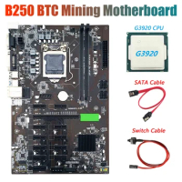 B250 BTC Miner Motherboard with G3920 CPU+SATA Cable+Switch Cable 12XGraphics Card Slot LGA 1151 DDR4 USB3.0 for BTC