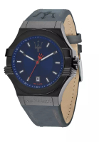 Maserati 【2年保修】 Potenza 男士藍色皮革石英手錶 R8851108021