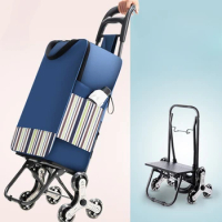 Vegetable Small Cart Portable Shopping Cart Climbing Floor Folding Handcart Trailer Household Small Cart Elderly Trolley