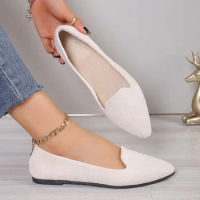 2024 Fashion Slip on Loafers Breathable Stretch Ballet Shallow Flats Women Soft Bottom Pointed Toe Boat Shoes plus size 43