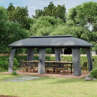 10' x 20' Patio Gazebo, Outdoor Gazebo Canopy Shelter with Netting, Vented Roof for Garden, Large &amp; Spacious, Dark Gray
