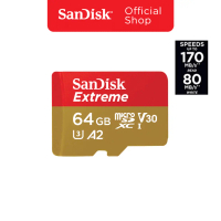 การ์ดหน่วยความจำ SanDisk Extreme microSDXC 64GB V30 U3 C10 A2 170MB/s R 80MB/s W Red-Gold by Banana 