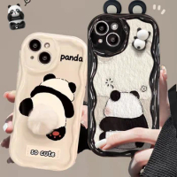 3D Ear Plush Panda Bear Soft Case for Xiaomi 13T 12T 11i 11 Lite 12 13 10T 10i 14 POCO X3 Pro NFC X4 GT X5 F3 F4 F5 Wave Cover