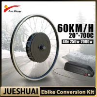 60KM/H Ebike Conversion Kit 48V 2000W Hub Motor Brushless Gearless Electric Bicycle Conversion Kit 24AH Hailong Battery