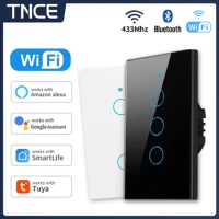 TNCE Tuya US WiFi+Bluetooth Smart Wall Switch 1/2/3/4 Gang Wire Touch Sensor LED Light Switches Smart Home Alexa Google Home