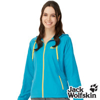 【Jack wolfskin 飛狼】女 輕量 抗風防潑水連帽保暖外套 (天鵝絨磨毛內裡)『藍綠』