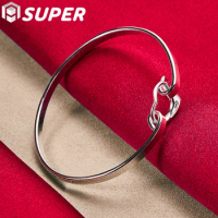 925 Sterling Silver Heart Open Bangle Bracelet For Woman Man Wedding Engagement Fashion Charm Party Jewelry