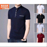 BAJU KOKO Kaos Polos lengan pendek pria kerah Shanghai cotton Combed 24 S Casual