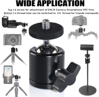 Mini Ball Head 1/4 Screw Ballhead Tripod Kamera / DSLR 360 Swivel 1/4\ Monopod Holder HP Smartphone"