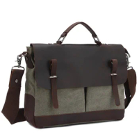 Fashion Genuine Leather Canvas Men's Briefcase Messenger Bag Men Shoulder bag Crossbody Tote Business