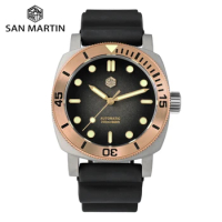 San Martin 42mm NH35 Titanium Diver Watch For Men Automatic Bronze Bezel Waterproof 200m Sapphire Green Luminous Relogio SN0125T
