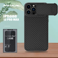 Nillkin for iPhone 13 Pro Max Case Camshield Carbon Synthetic Fiber Cover Slide Camera Case for iPhone 13 Pro Max Lens Cover
