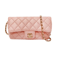 【CHANEL 香奈兒】AP2044 經典粒面小牛皮菱格紋金釦斜揹眼鏡墨鏡包(粉色)