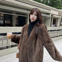 Xiaochen Fur Youth V-neck Imitation Mink Fur Coat Composite Fur Integrated Environmental Protection Fur Coat for Women