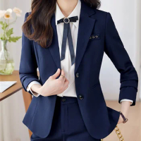 Yitimuceng Pant Suits 2 Piece Set for Women Fall Winter 2023 New Fashion Office Ladies Long Sleeve Formal Blazer and Trousers