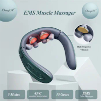 CkeyiN TENS Pulse Neck Massager EMS Vibration Shoulder Cervical Physiotherapy Massage Heating Relaxation Muscle Pain Relief Tool