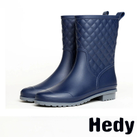 Hedy 中筒雨靴/時尚經典菱格紋百搭中筒雨靴(寶藍)