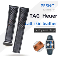 Pesno Genuine Leather Belt Calf Skin Leather Watch Band Black Men Watch Accessories suitable for TAG Heuer Monaco