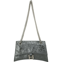 BALENCIAGA 巴黎世家  Crush 小款 金屬感揉製牛皮鍊帶肩/斜背包(銀灰)