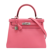 【二手名牌BRAND OFF】HERMES 愛馬仕 夏日粉 Evercolor皮革 Kelly 28 Verso 凱莉 兩用包 Y刻 銀扣