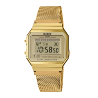 【CASIO 卡西歐】CASIO 復古時尚電子錶 不鏽鋼米蘭錶帶 香檳金 自動日曆 生活防水(A700WMG-9A)