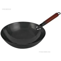 New Chinese Pans Cooking Utensils Iron Saucepan Handmade Large Wok&amp;Wooden Handle Non-stick Pan Gas Cooker Kitchen Cookware