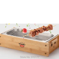 Portable bamboo box charcoal bbq grill commercial barbecue kebab stove heating oven household commercial table BBQ 36.7*19.3 03