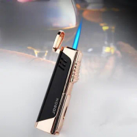 JOBON-Outdoor Windproof Cigar Lighter, Three Direct Charge, Transparent Steam Box, Blue Flame, Men's Gift, Hot Selling
