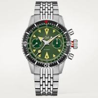 New FOD Skin Diver Yatch Handwinding Watch Vintage Inspired Mens Chronograph ST1901 Yatch Watch Men Green Sapphire Sport Watch