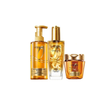 【LOREAL Paris 巴黎萊雅】黃金胜修護全套組(髮油x1+黃金髮膜x1+洗護髮x1)