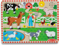 Melissa & Doug Old MacDonalds Farm Song Puzzle – 8-Piece Wooden Peg Puzzle with Light-Activated Soun