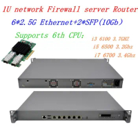 Broadband VPN Router 1U Firewall Server 6*i226 2.5G Lan with 2*SFP 10Gbps intel i5-6500 i7-6700 3.4GHZ Support ROS/RouterOS etc