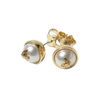 【Vivienne Westwood】經典土星LOGO金邊珍珠耳環 金色(62010053-02R119)