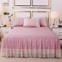 公主風床罩單件床裙式蕾絲花邊床單1.8m床夏天純色床罩三件套