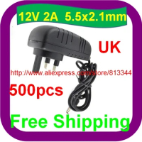 500 pcs Free Shipping UK 3 PIN DC 12V 2A Power Supply/12V Charger/Adaptor Plug LED Strip Light