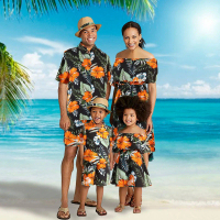 Pakaian percutian keluarga untuk keluarga empat orang, set baju ibu-anak Hawaii, pakaian ibu-anak pe